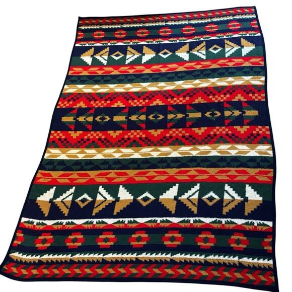 Vintage San Marcos High Pile San Juan Large Blanket Aztec Southwestern 80 X 60 - Picture 1 of 6